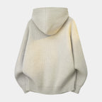 Ribbed Knit Hooded Zip Sweater Relaxed Fit for Men