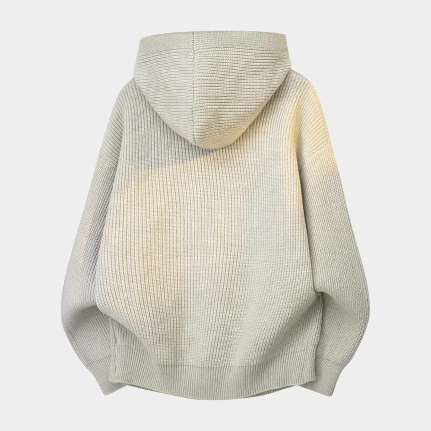 Ribbed Knit Hooded Zip Sweater Relaxed Fit for Men
