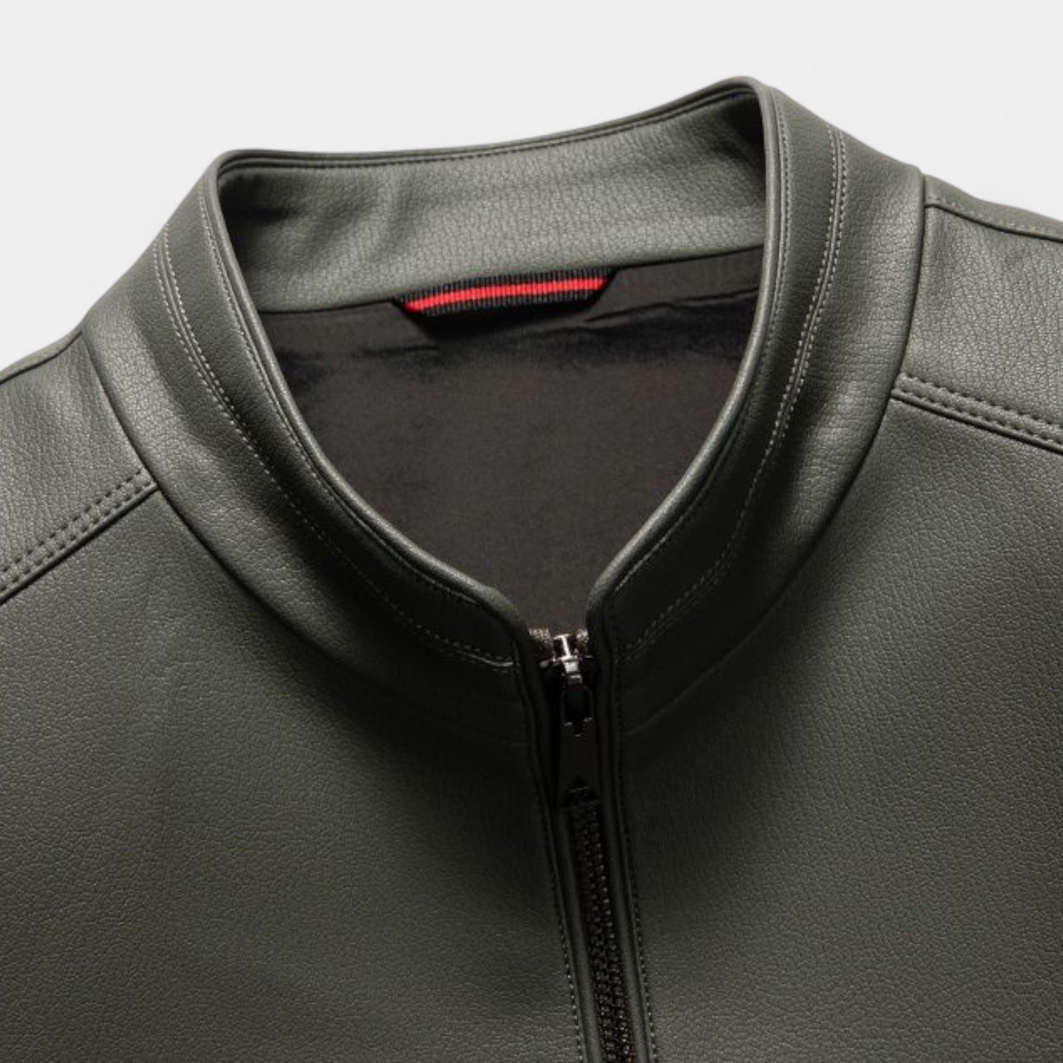 Genuine Leather Stand Collar Jacket Regular Fit for Men