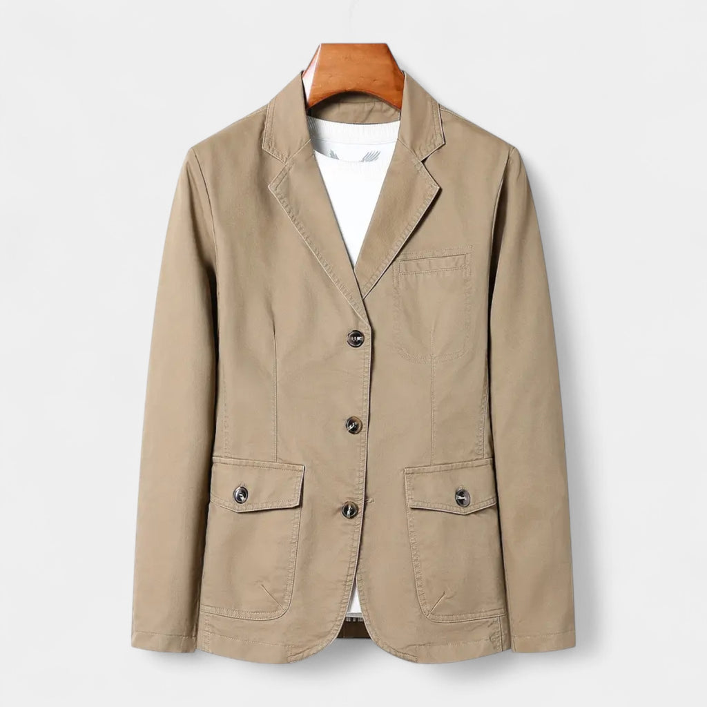 Cotton Blend Single-Breasted Blazer Notch Lapel for Men