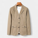 Cotton Blend Single-Breasted Blazer Notch Lapel for Men
