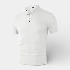 Stand Collar Henley Shirt Short Sleeve for Men