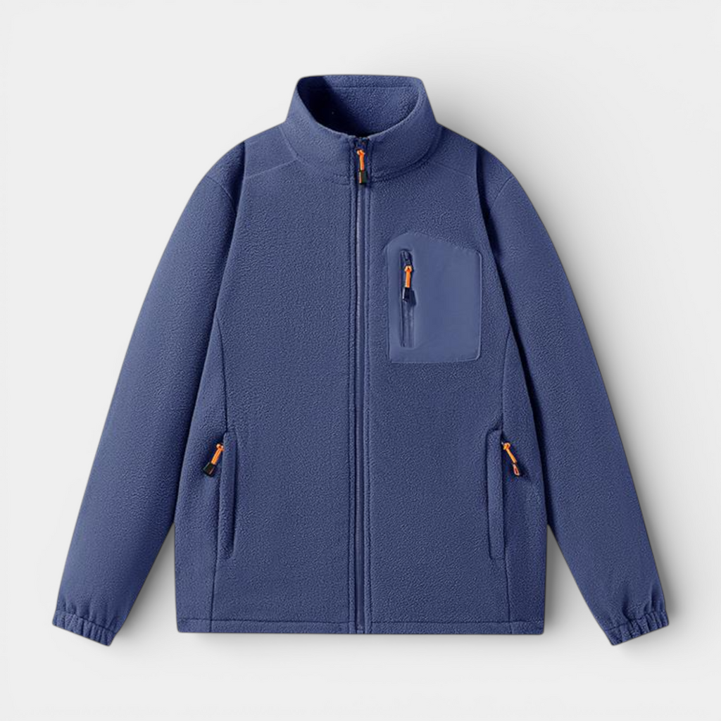 Fleece Full-Zip Jacket Stand Collar Regular Fit for Men