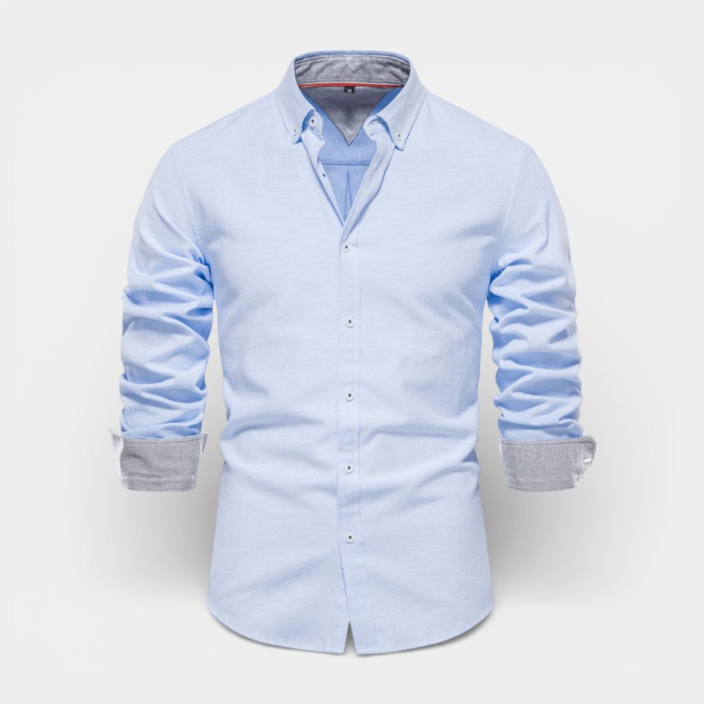 Long Sleeve Button-Up Shirt Contrast Cuff for Men