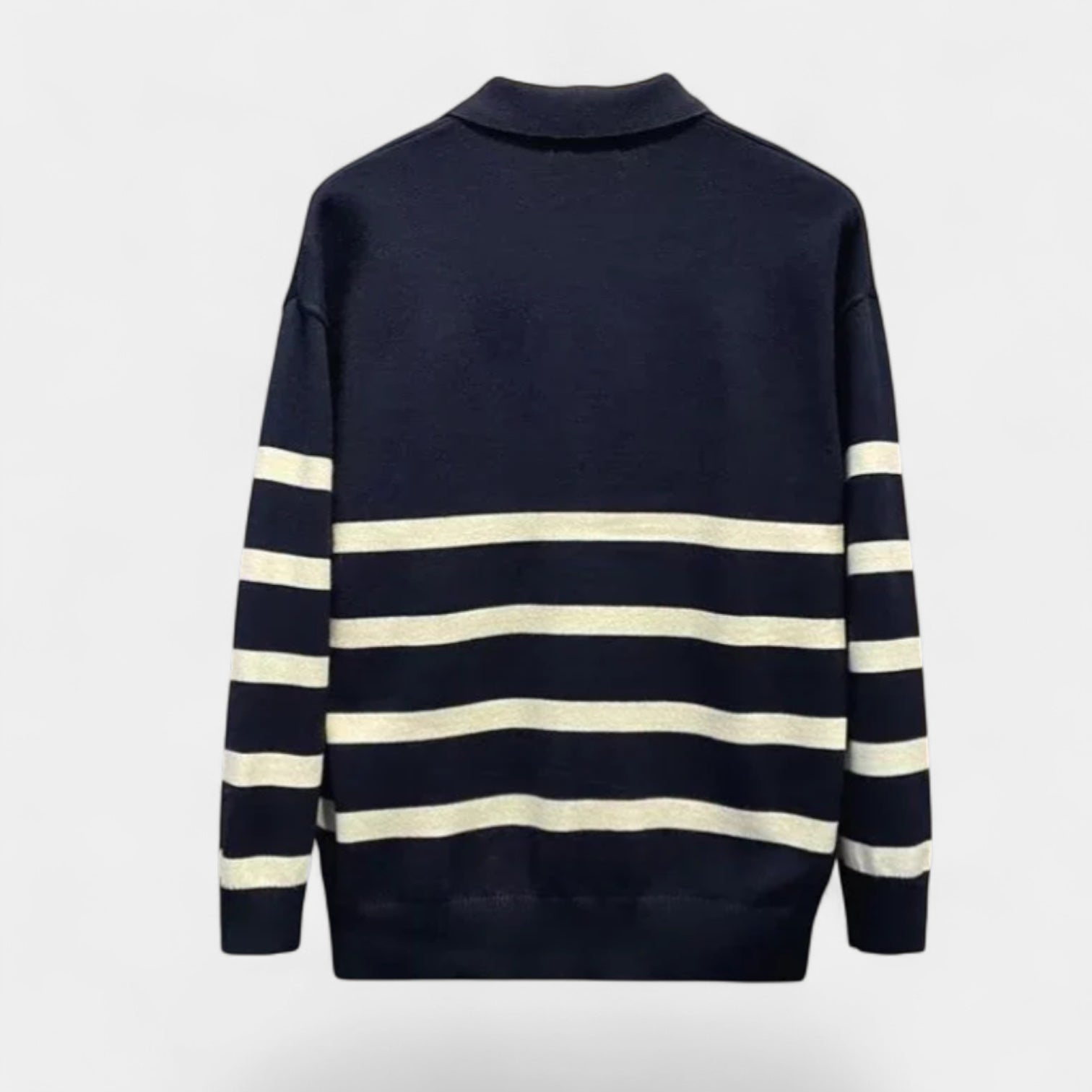 Striped Knit Polo Shirt Slim Fit Ribbed for Men
