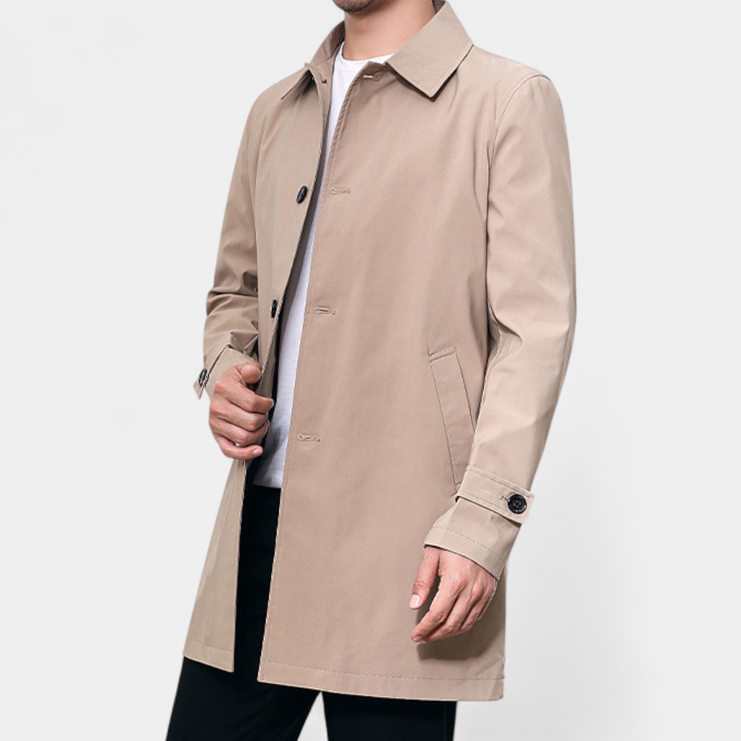 Waterproof Trench Coat Regular Fit Mid-Length for Men
