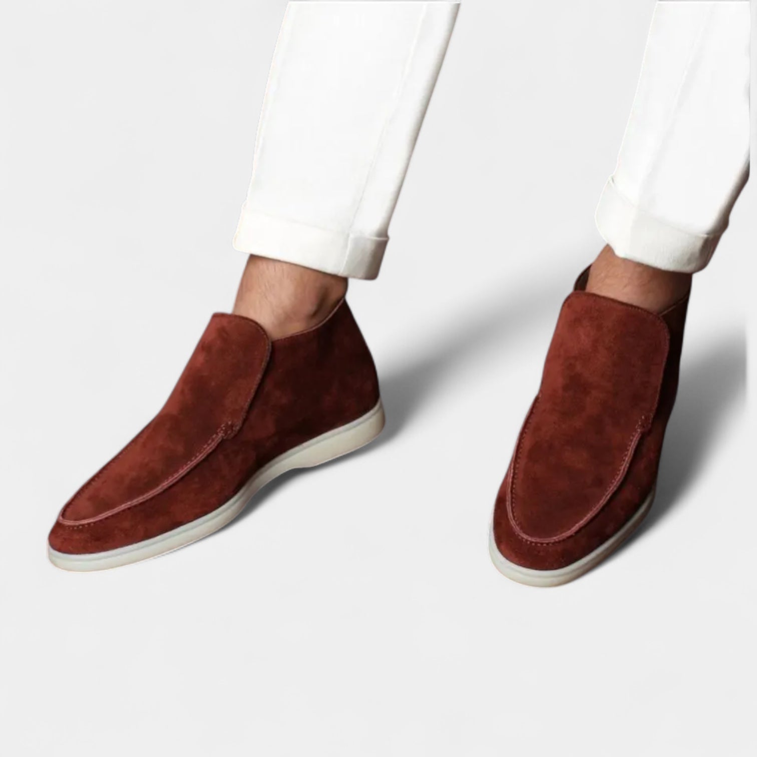 Suede High-Top Loafers Slip-On Rubber Sole for Men