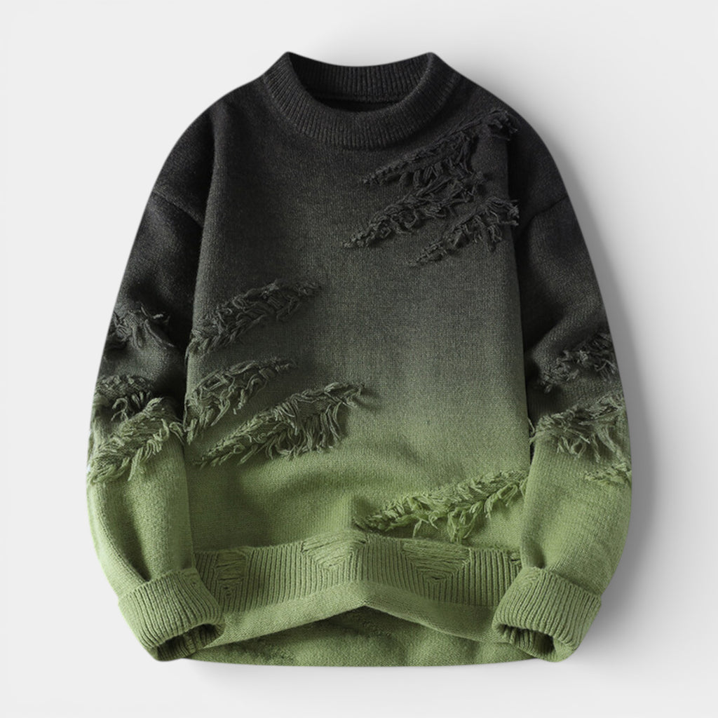 Distressed Ombre Crewneck Knit Sweater Regular Fit for Men
