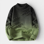 Distressed Ombre Crewneck Knit Sweater Regular Fit for Men