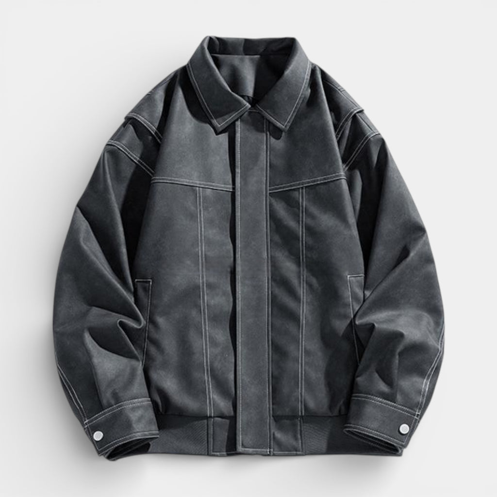 Collared Zip Jacket Suede-Touch Relaxed Fit for Men