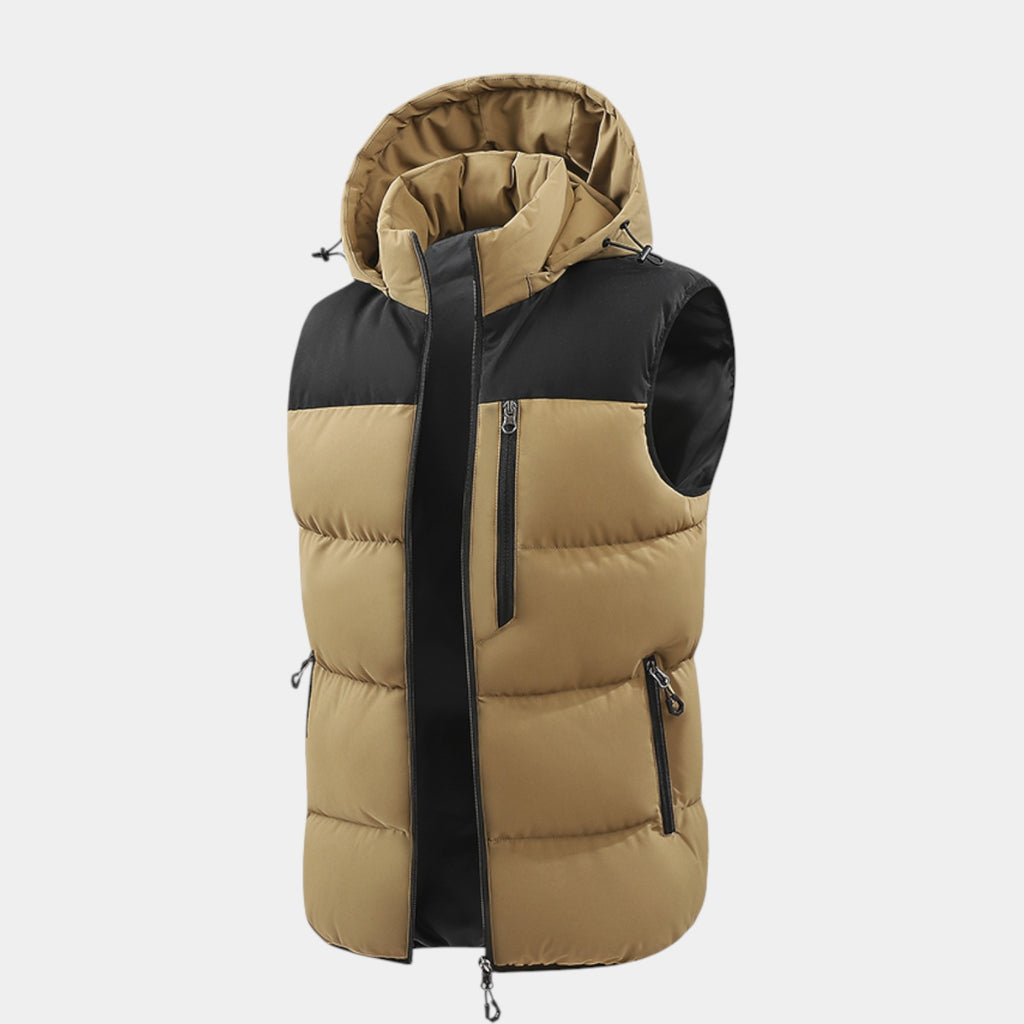 Hooded Puffer Vest Quilted Zip-Up Regular Fit for Men