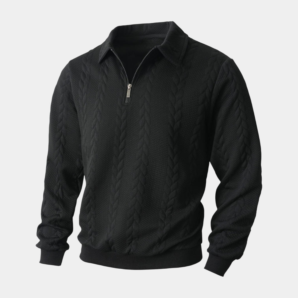 Quarter-Zip Textured Cable Knit Pullover for Men