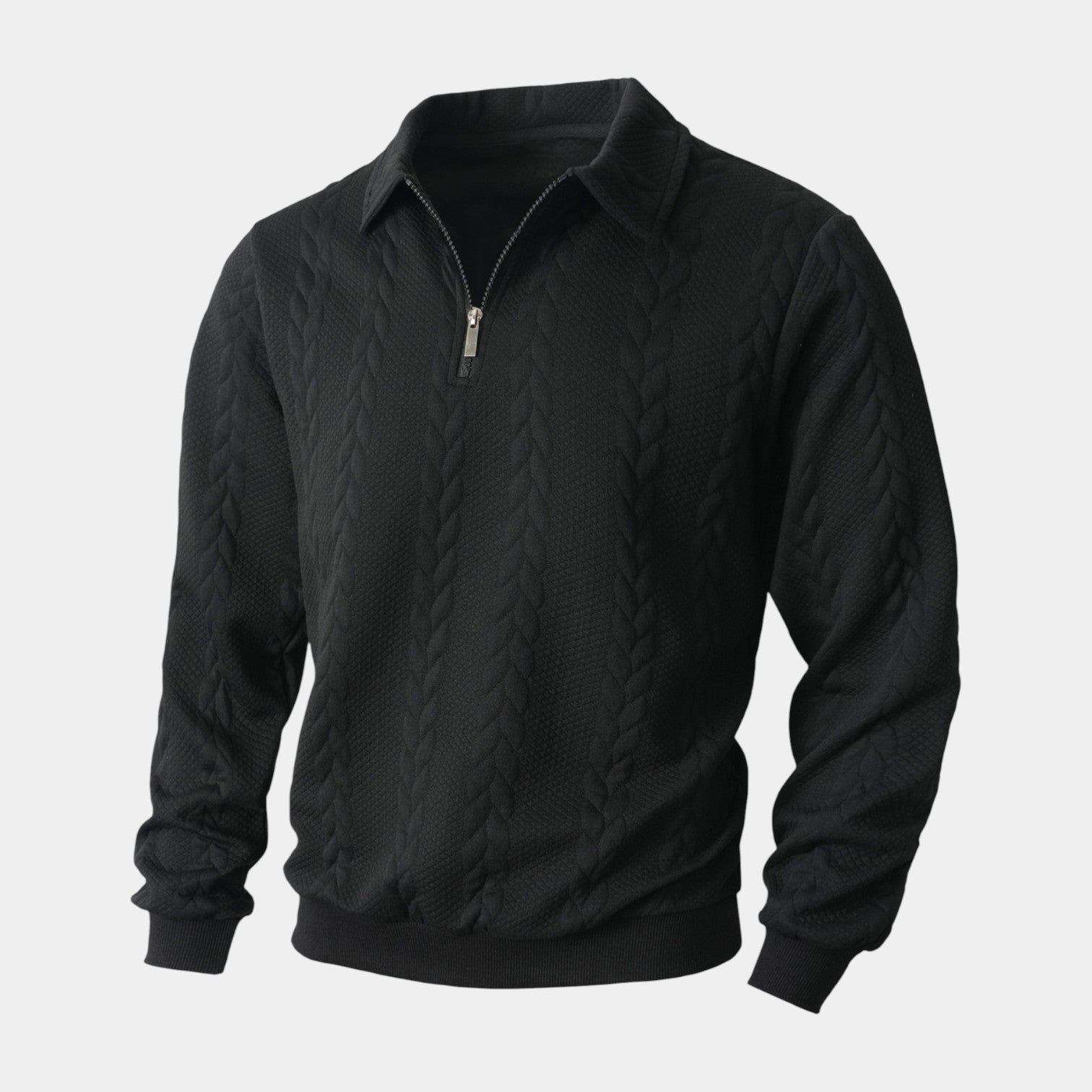 Quarter-Zip Textured Cable Knit Pullover for Men