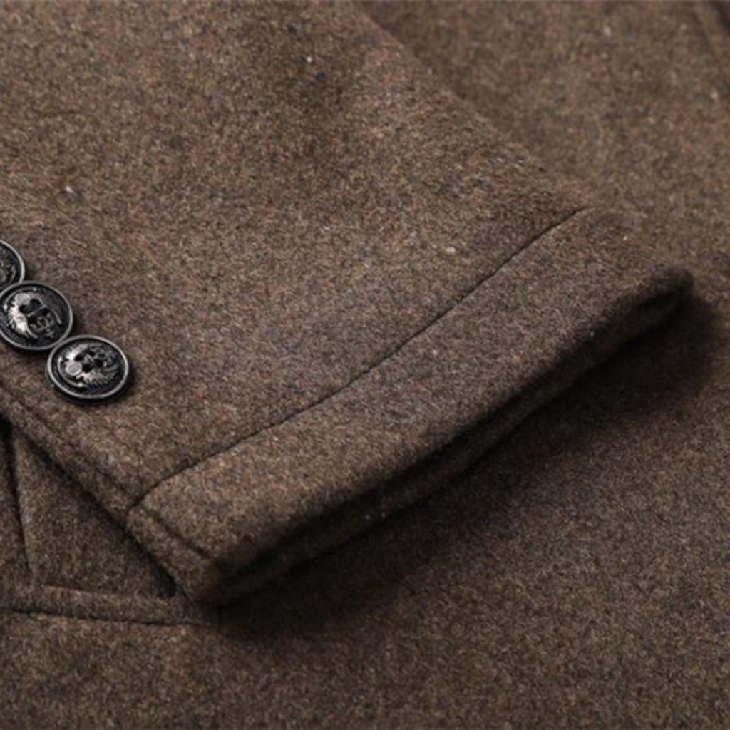 Wool-Blend Trench Coat Stand Collar Tailored Fit for Men