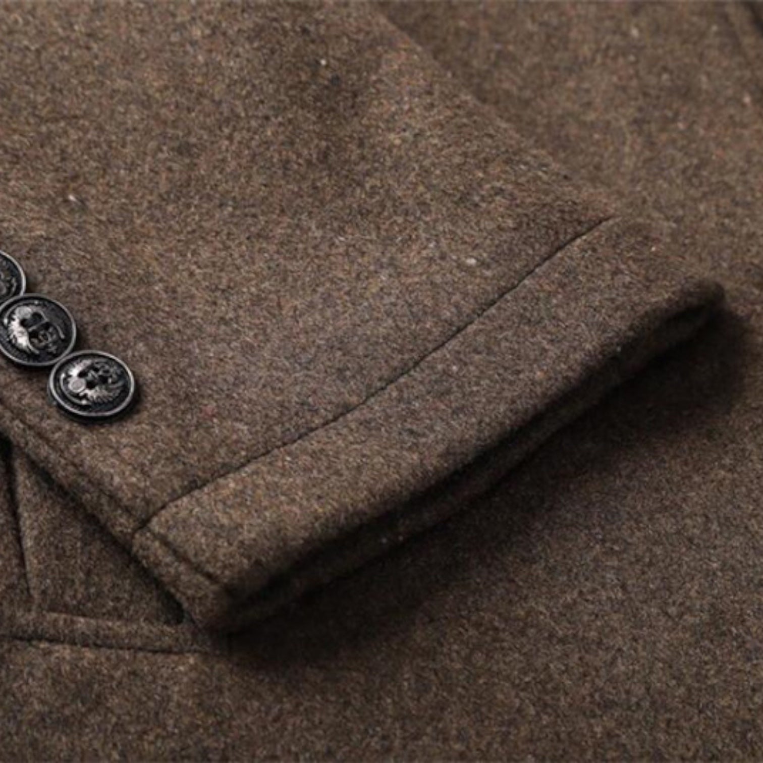 Wool-Blend Trench Coat Stand Collar Tailored Fit for Men