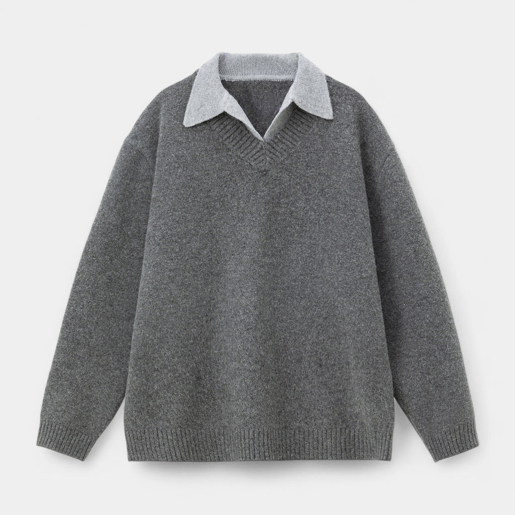 Wool Blend Collared Pullover Sweater Ribbed for Men