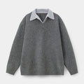 Wool Blend Collared Pullover Sweater Ribbed for Men