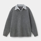 Wool Blend Collared Pullover Sweater Ribbed for Men