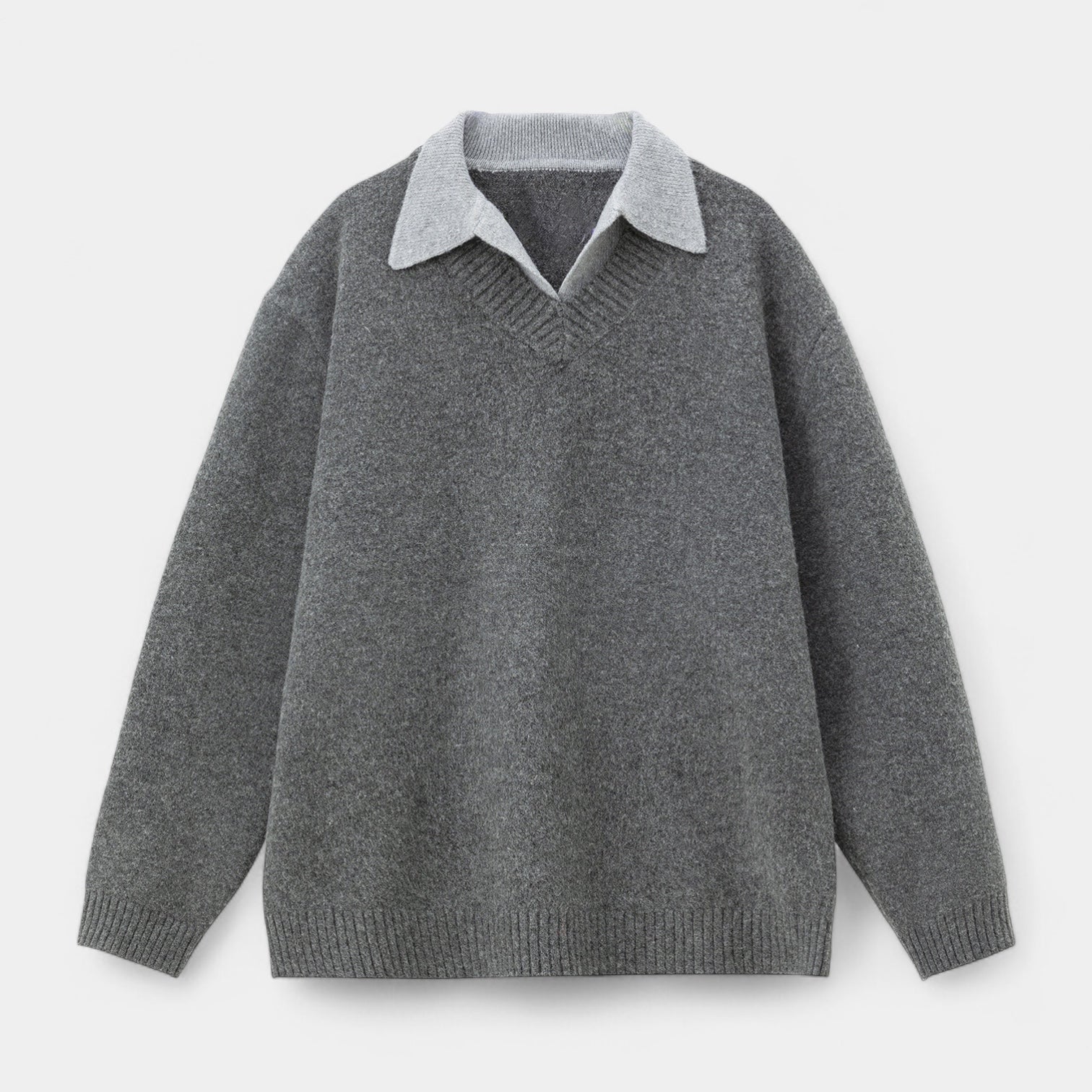 Wool Blend Collared Pullover Sweater Ribbed for Men