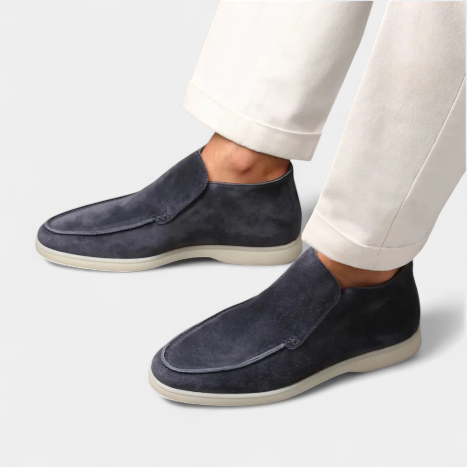 Suede High-Top Loafers Slip-On Rubber Sole for Men