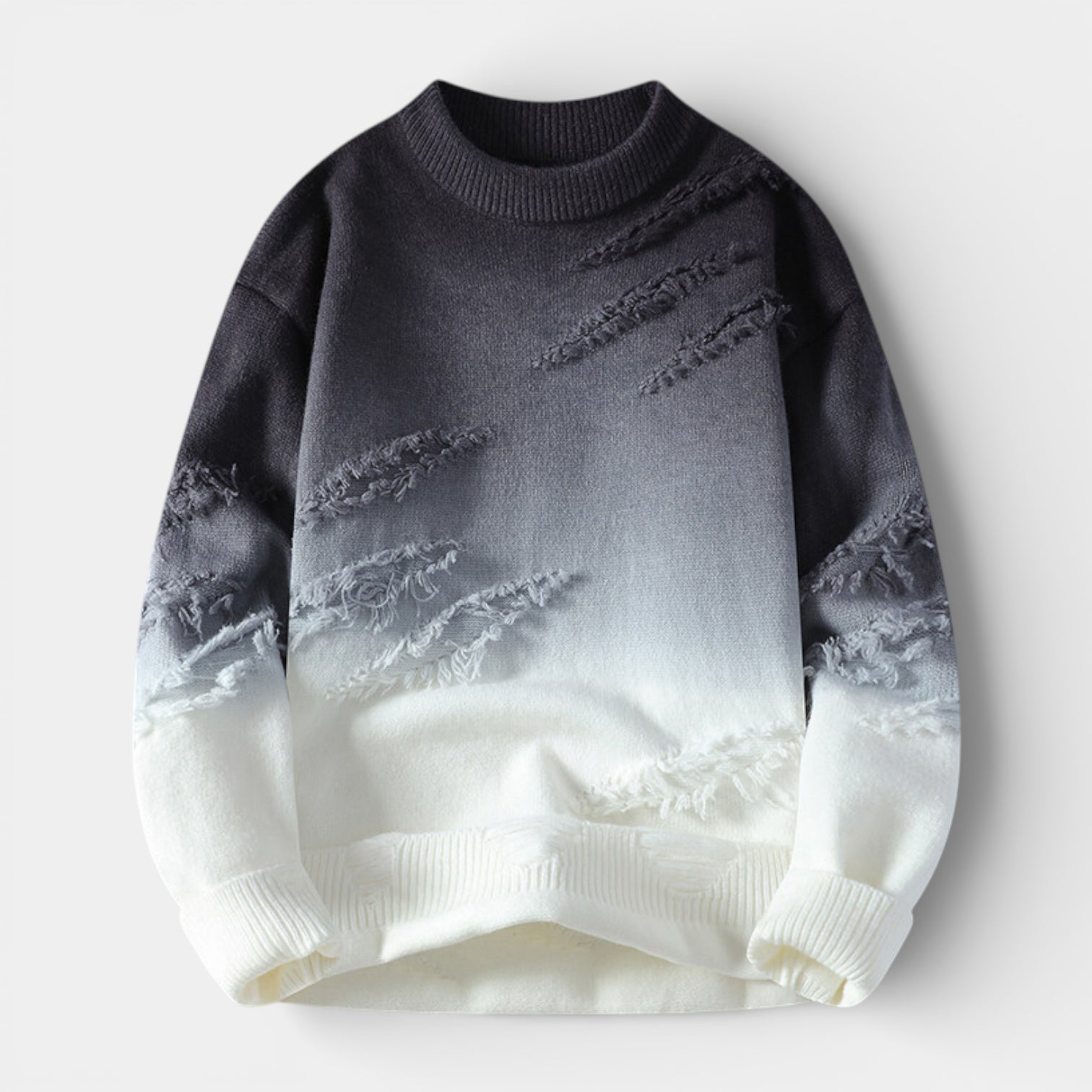 Distressed Ombre Crewneck Knit Sweater Regular Fit for Men