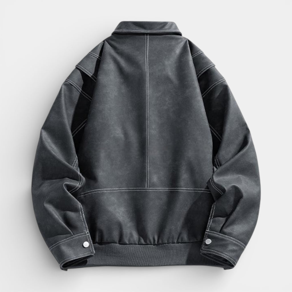 Collared Zip Jacket Suede-Touch Relaxed Fit for Men
