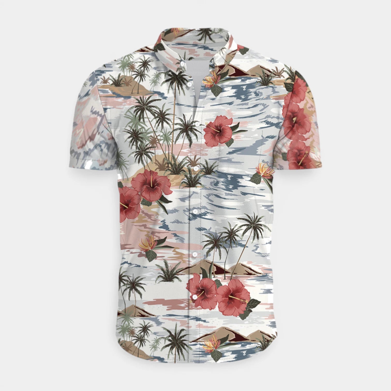 Tropical Floral Print Shirt Short Sleeve Regular Fit for Men