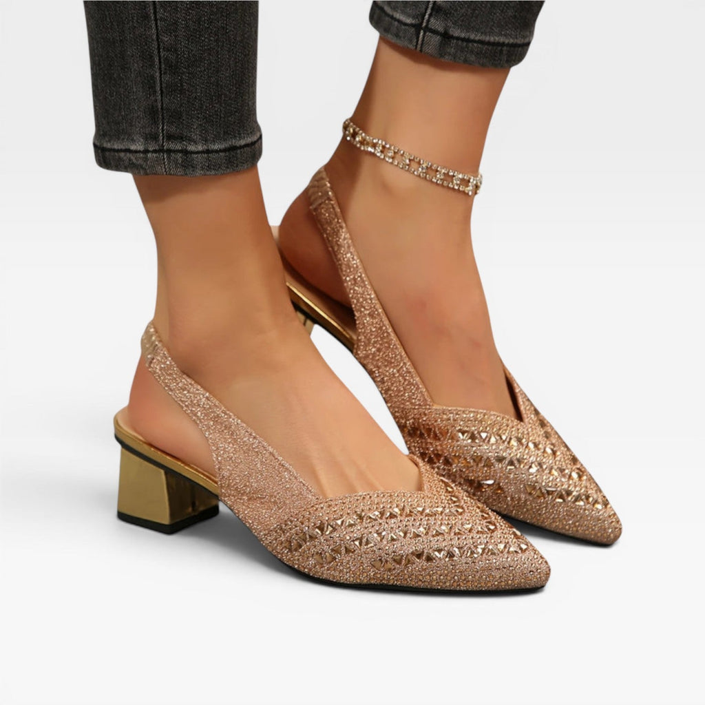 Women's Crystal Slingback Block Heels