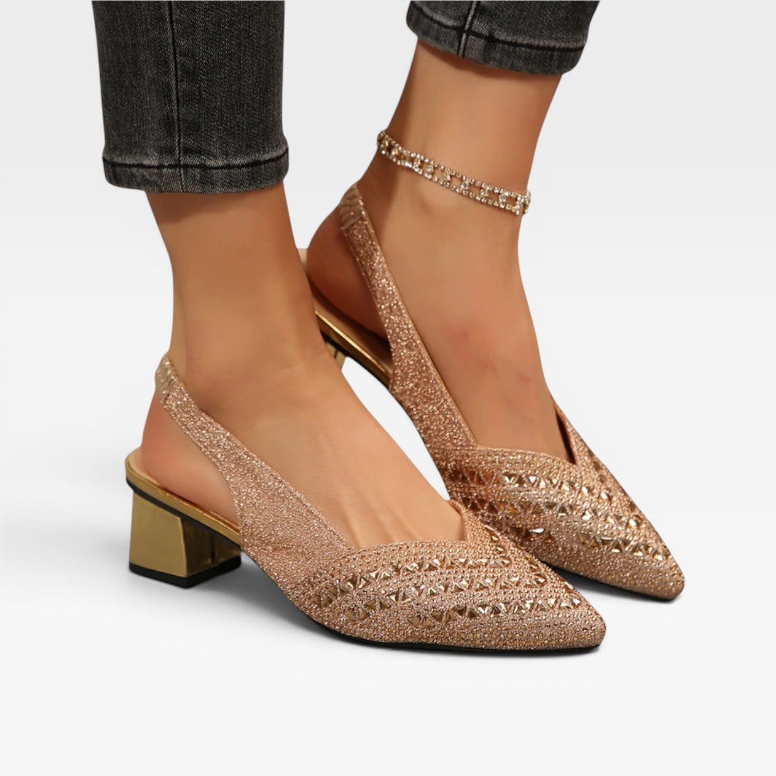 Women's Crystal Slingback Block Heels