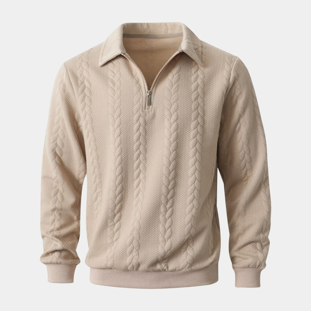 Quarter-Zip Textured Cable Knit Pullover for Men