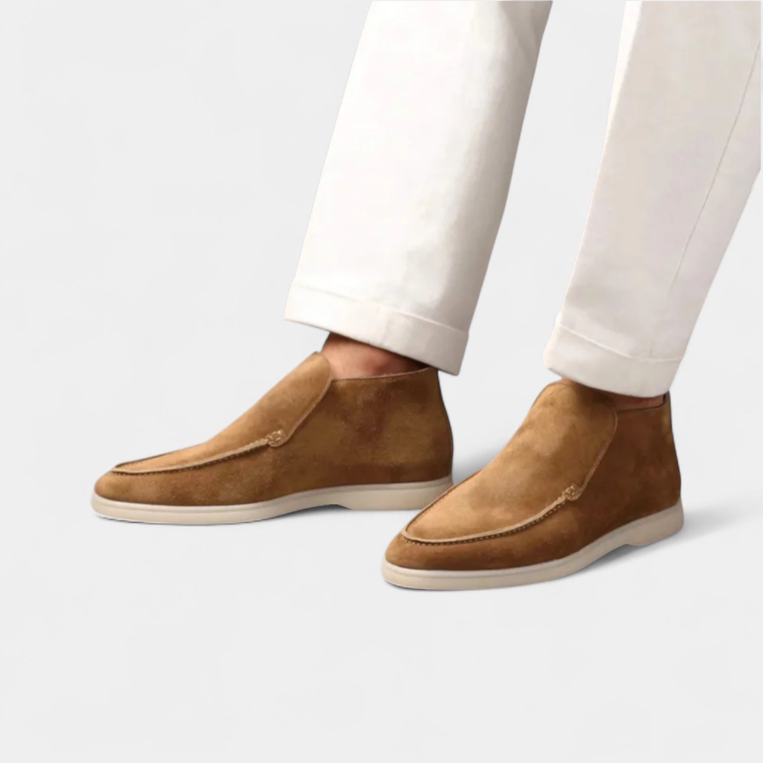 Suede High-Top Loafers Slip-On Rubber Sole for Men