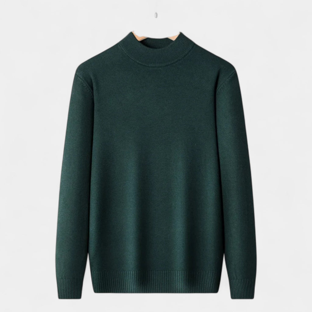 Merino Blend Half-Turtleneck Pullover Ribbed Knit for Men