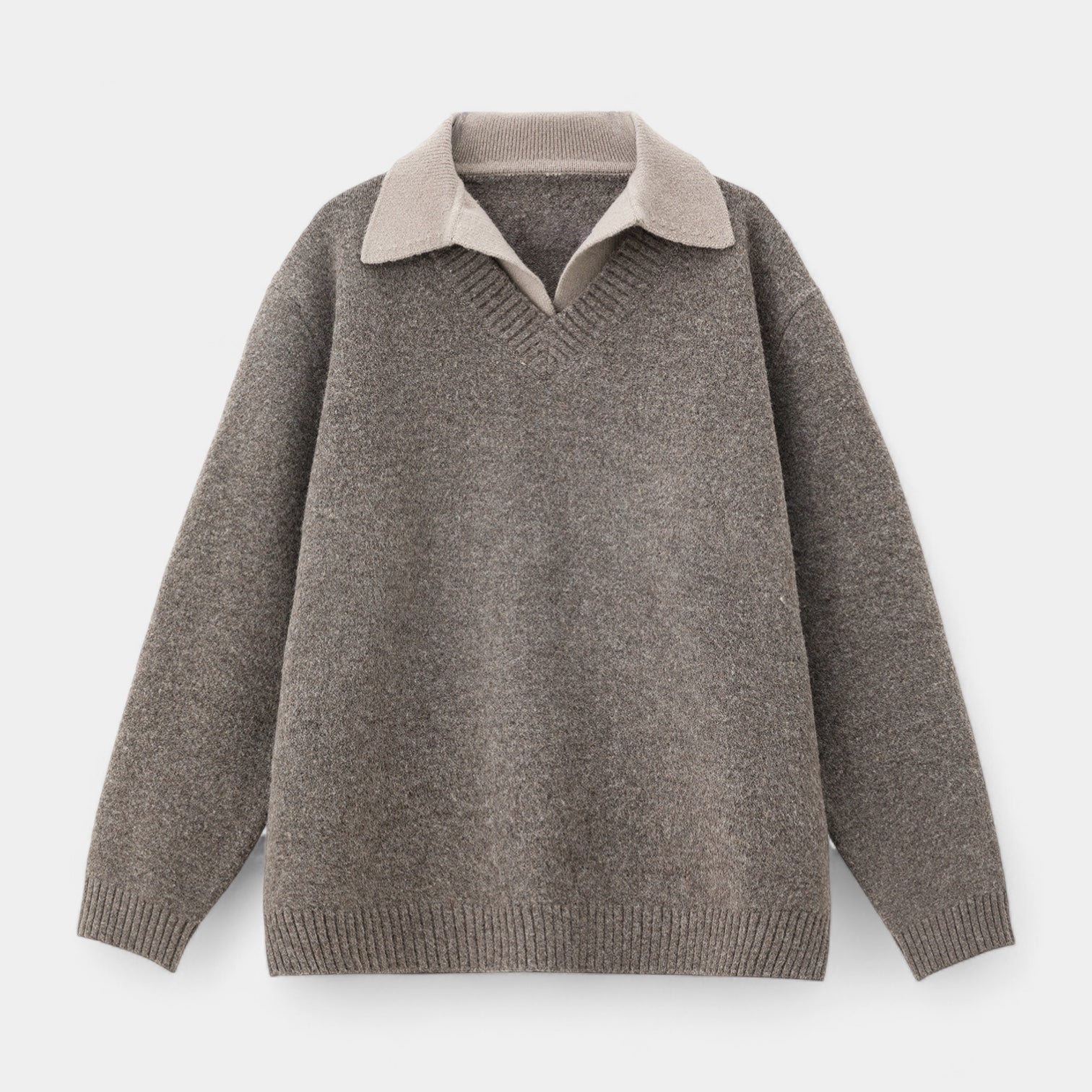 Wool Blend Collared Pullover Sweater Ribbed for Men