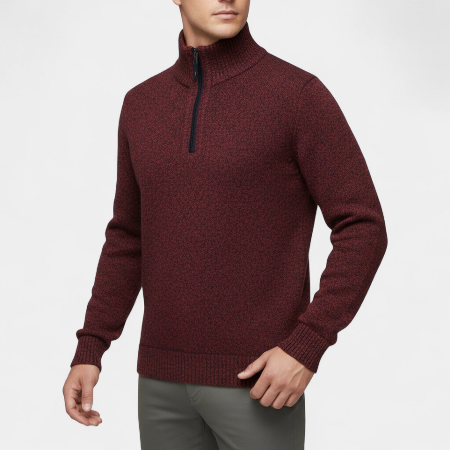 Fleece Lined Half-Zip Pullover Sweater Regular Fit for Men