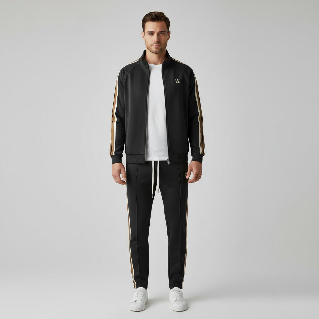 Zip-Up Tracksuit Set Stretch Jogger Pants for Men