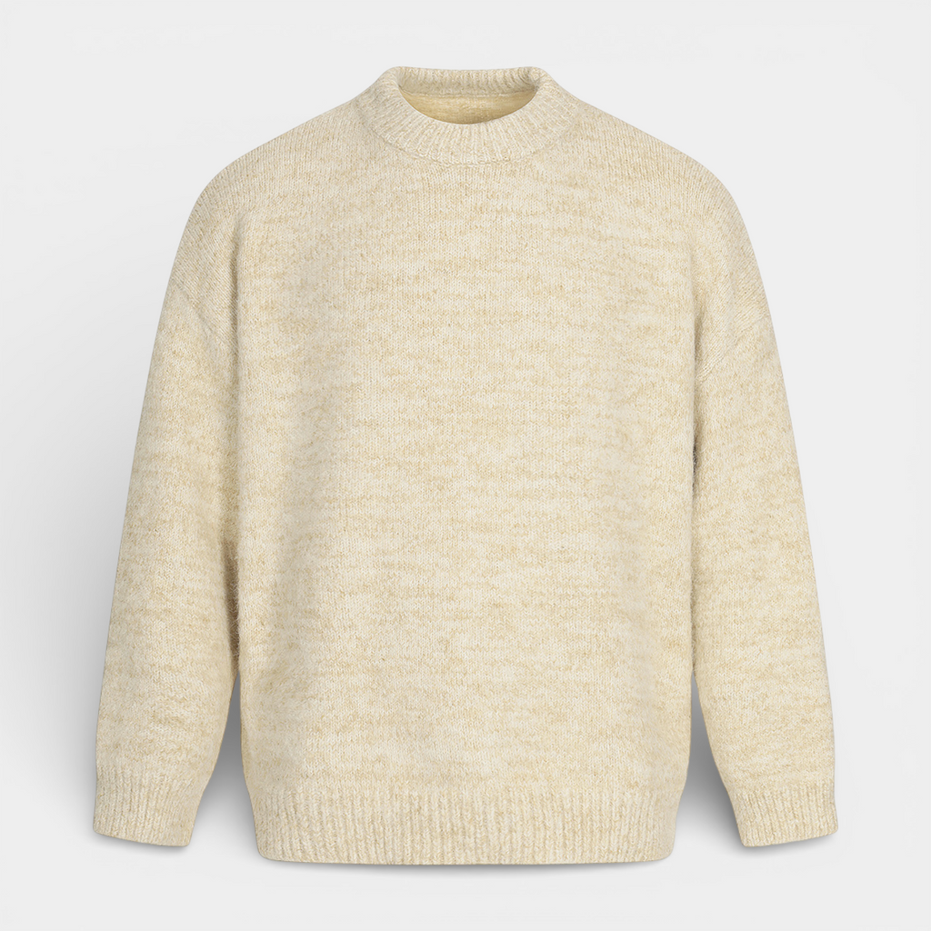 Relaxed Fit Fisherman Crewneck Knit Sweater for Men