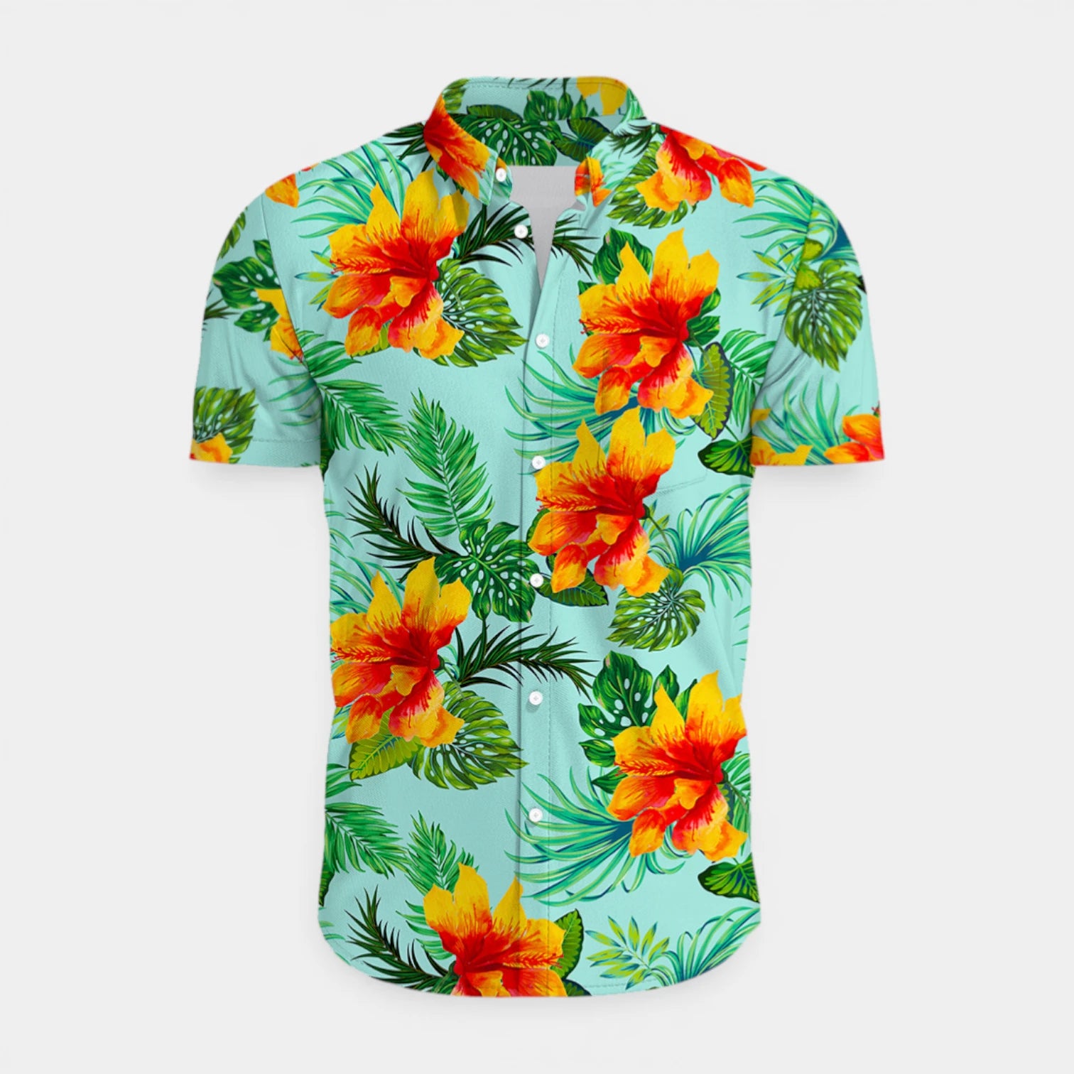 Tropical Floral Print Shirt Short Sleeve Regular Fit for Men
