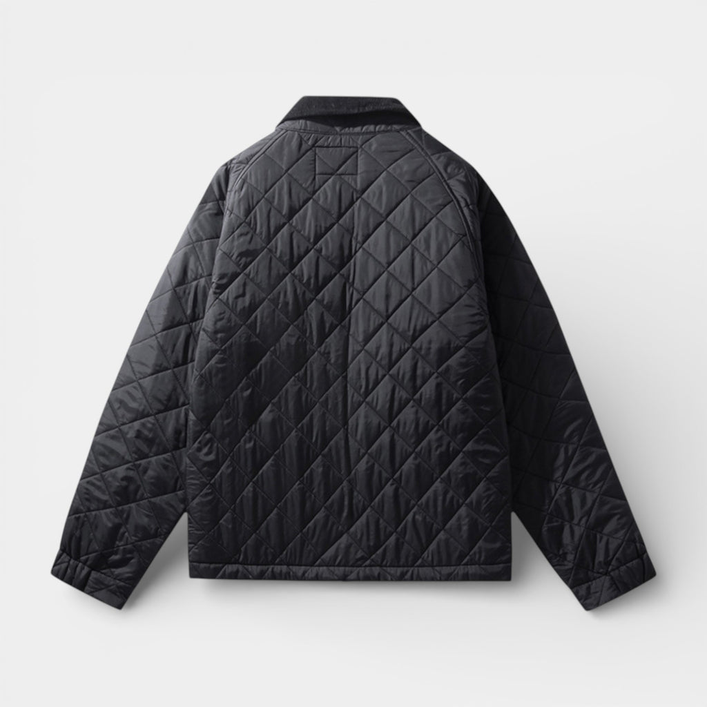Quilted Zip-Up Jacket Diamond-Stitch Regular Fit for Men