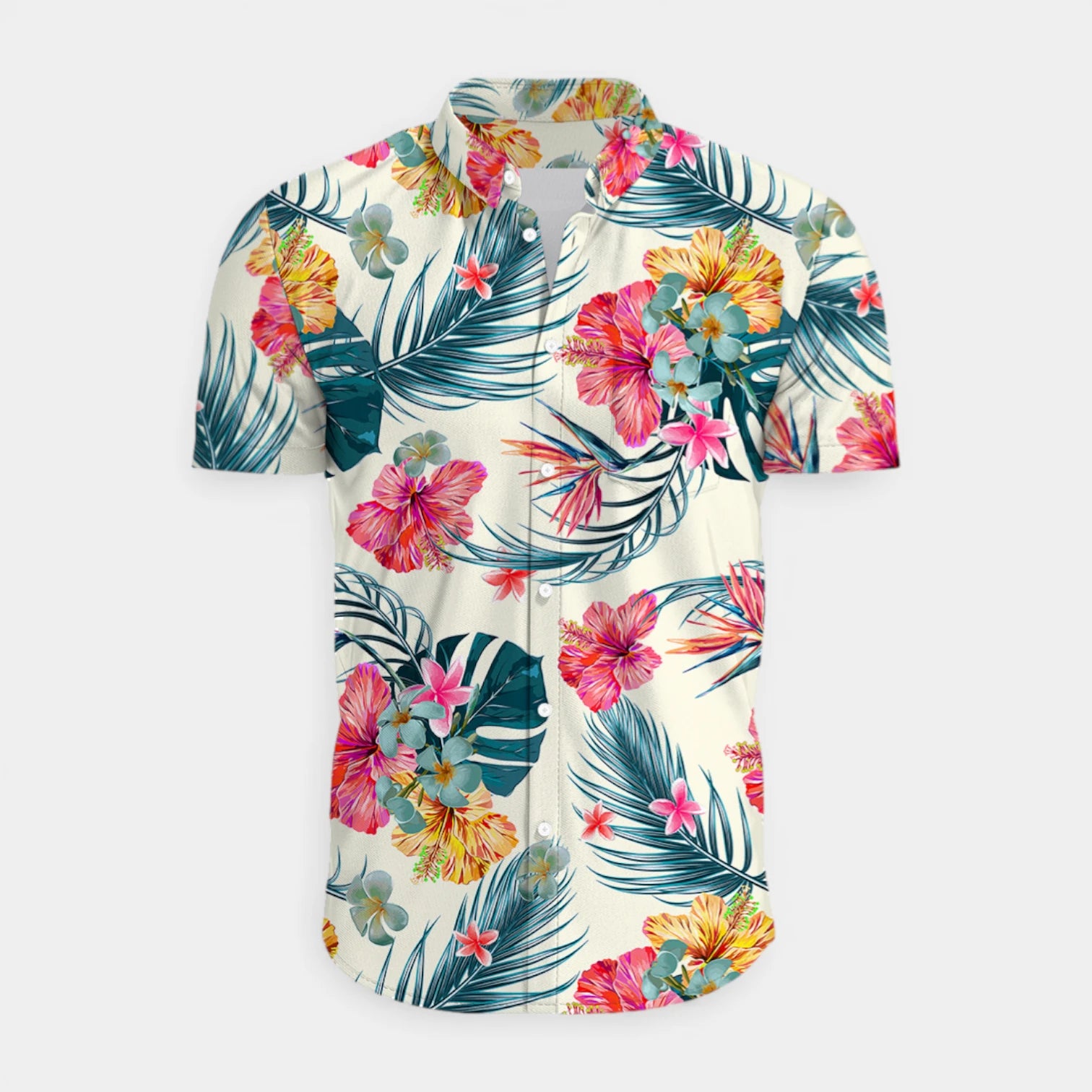 Tropical Floral Print Shirt Short Sleeve Regular Fit for Men