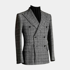 Plaid Double-Breasted Blazer Tailored Fit for Men