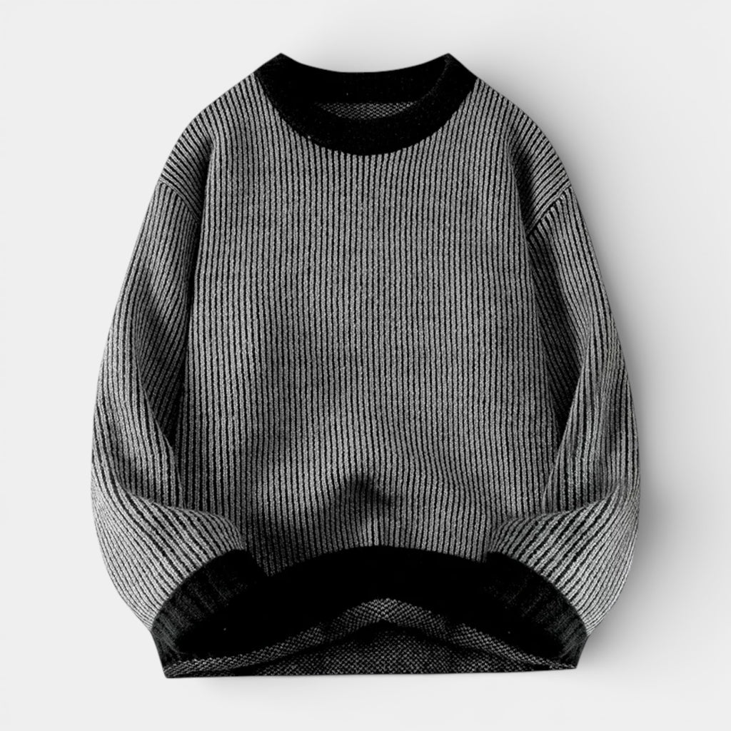 Relaxed Fit Ribbed Knit Crew Neck Sweater for Men