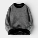 Relaxed Fit Ribbed Knit Crew Neck Sweater for Men