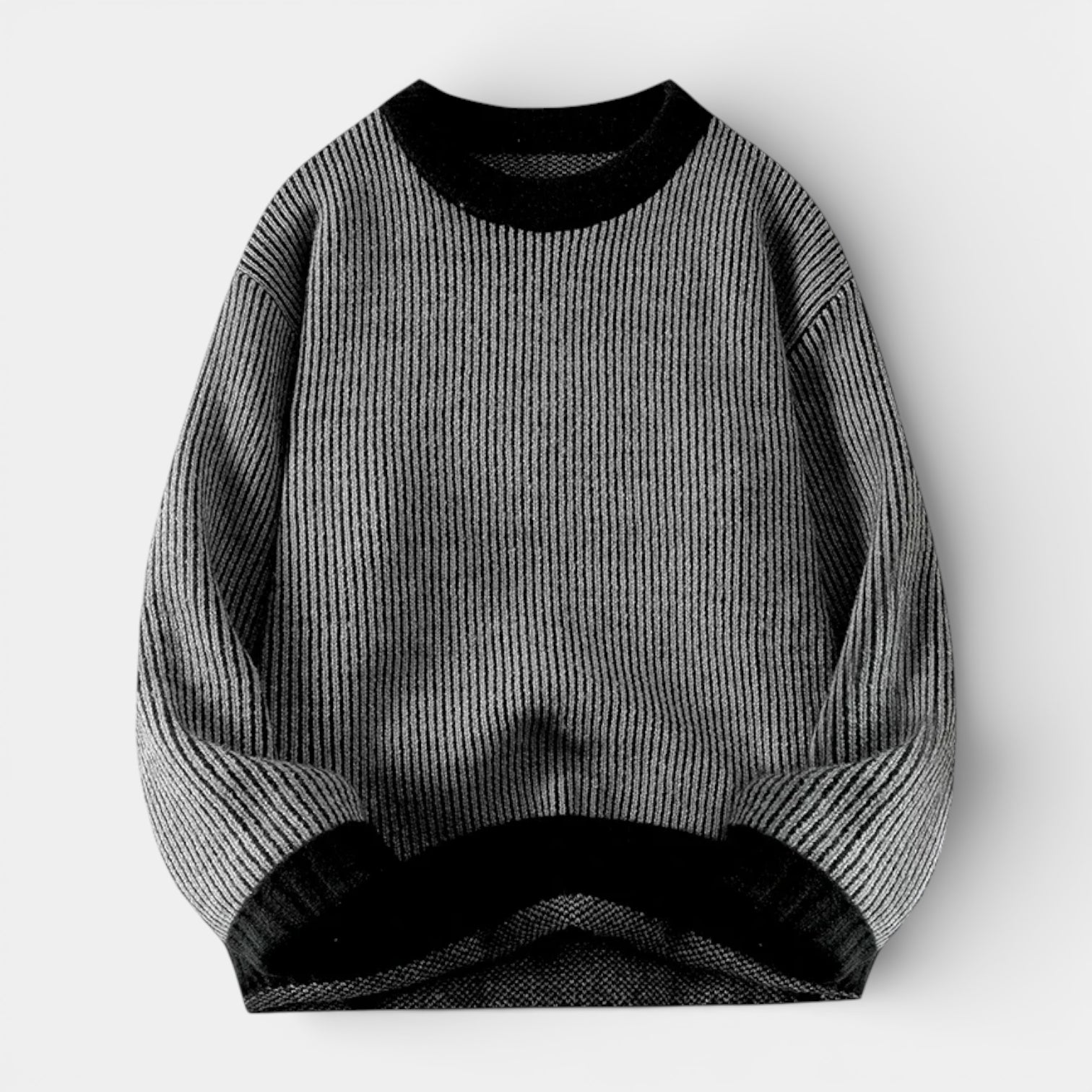 Relaxed Fit Ribbed Knit Crew Neck Sweater for Men