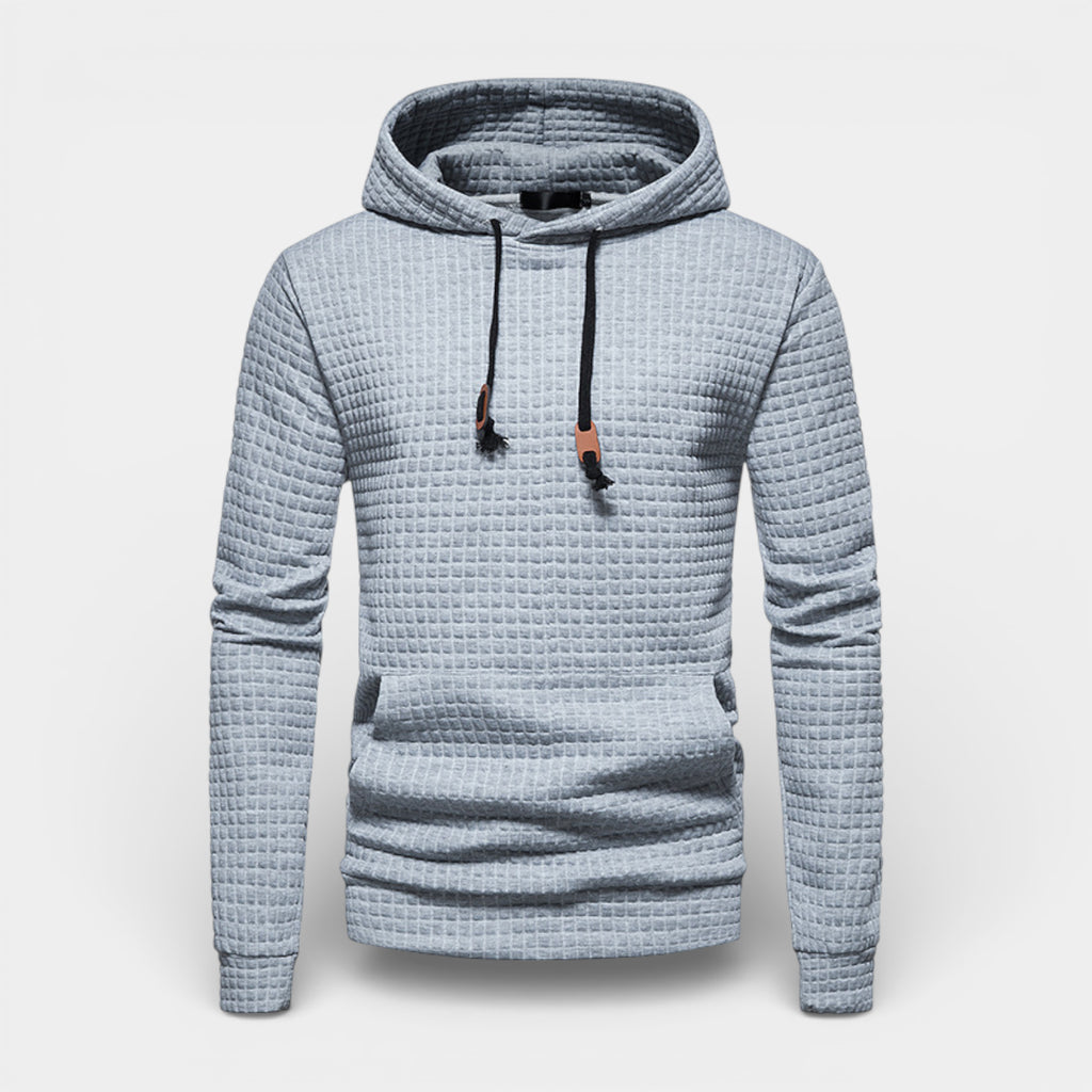 Waffle Texture Hooded Pullover Sweatshirt Regular Fit for Men