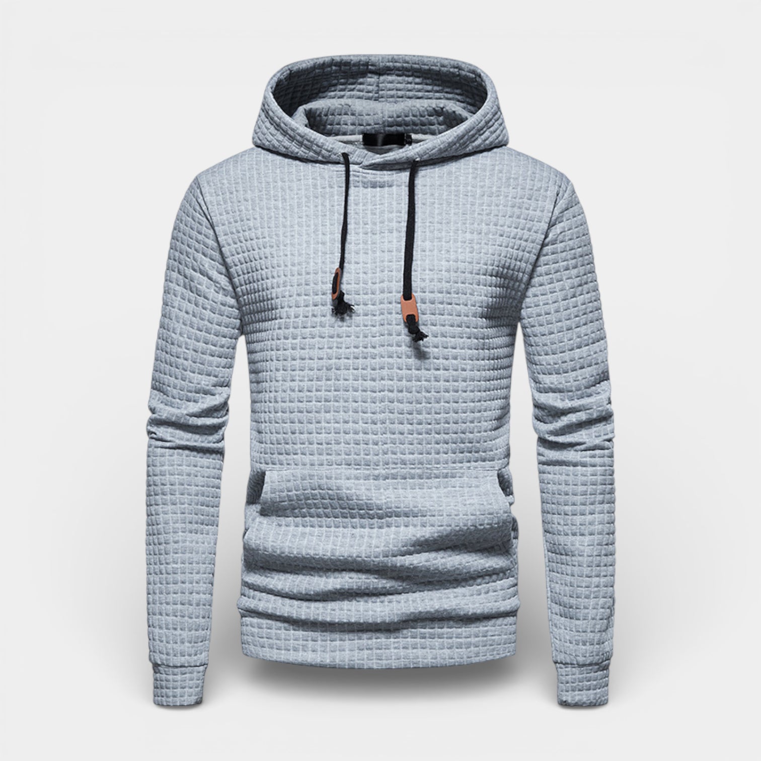 Waffle Texture Hooded Pullover Sweatshirt Regular Fit for Men