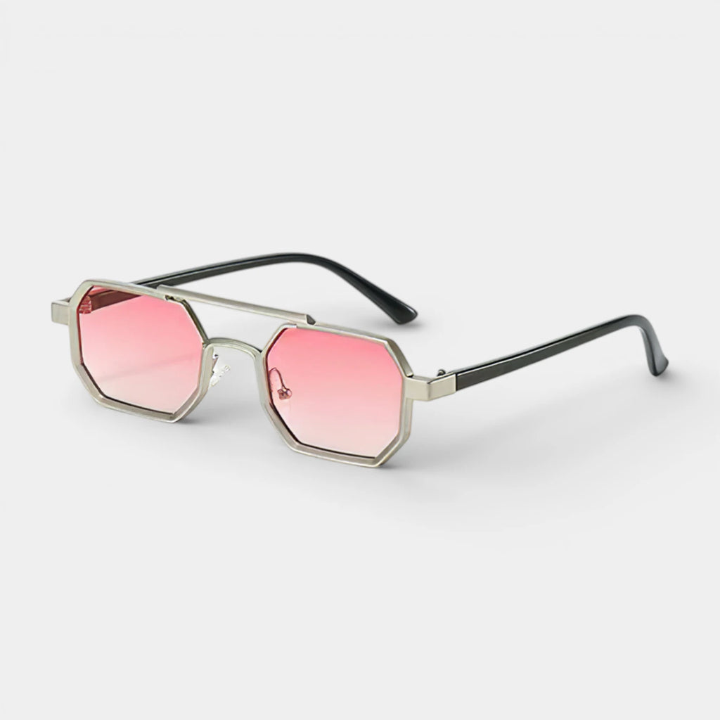 Geometric Metal Frame Sunglasses Double Bridge for Men