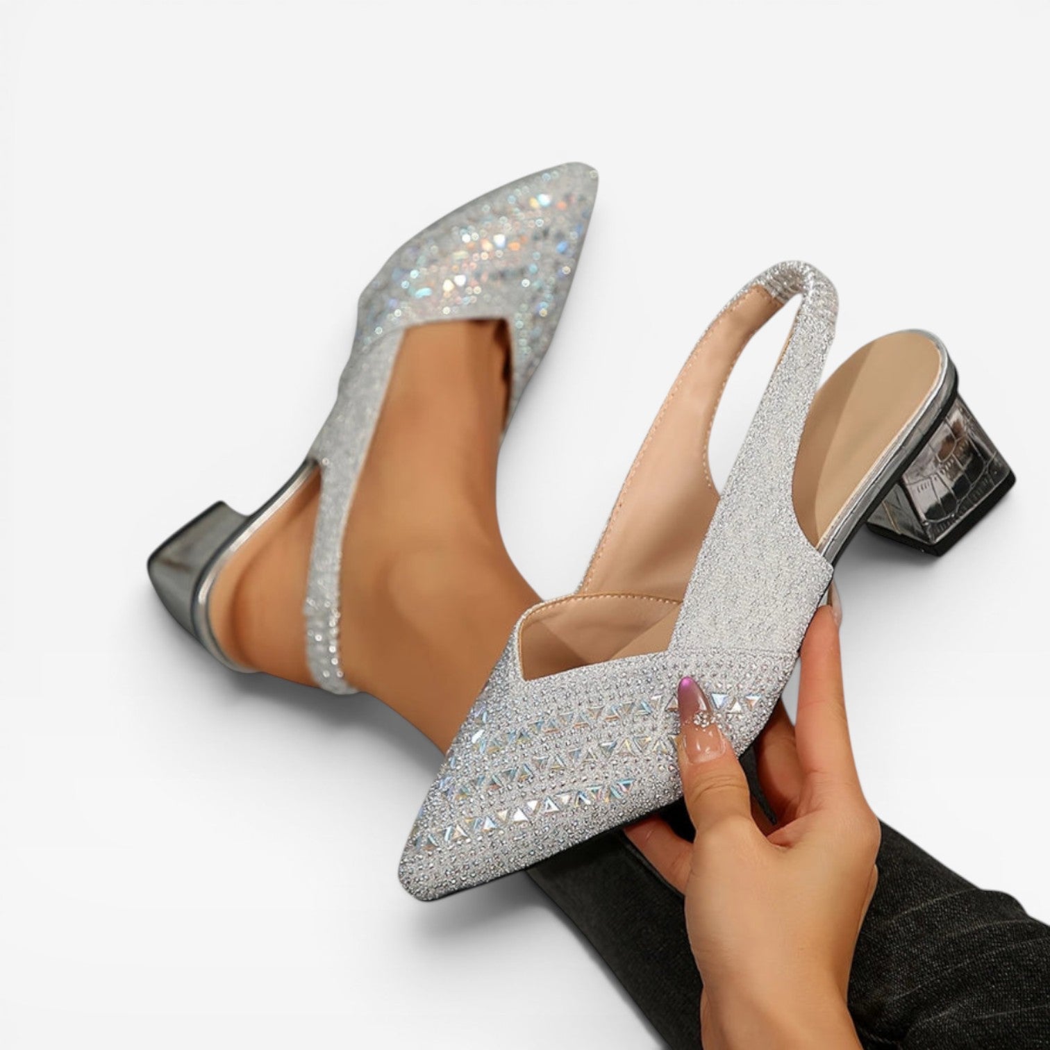 Women's Crystal Slingback Block Heels
