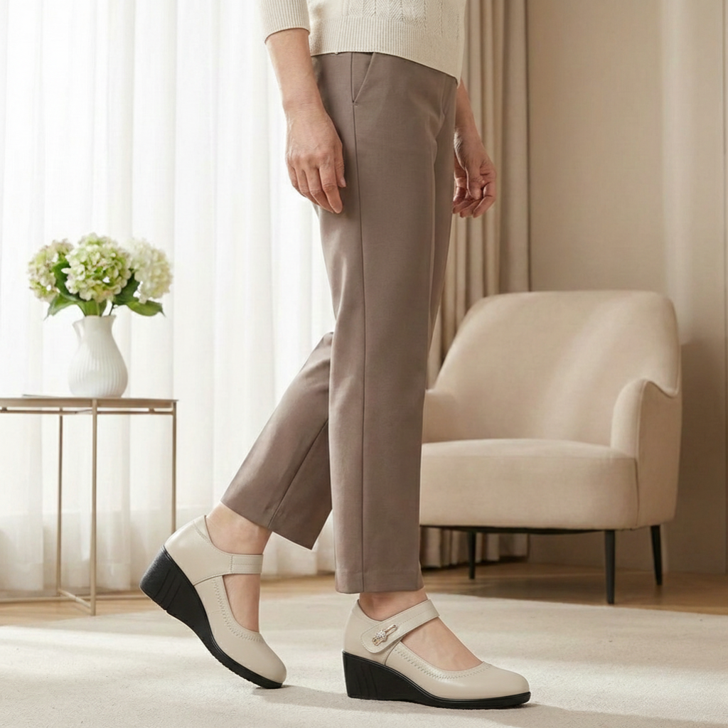 Women's Leather Mary Jane Mid-Heel Pumps