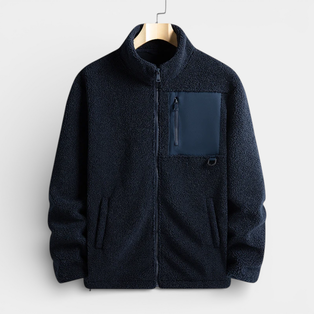 Fleece Full-Zip Stand Collar Jacket Regular Fit for Men