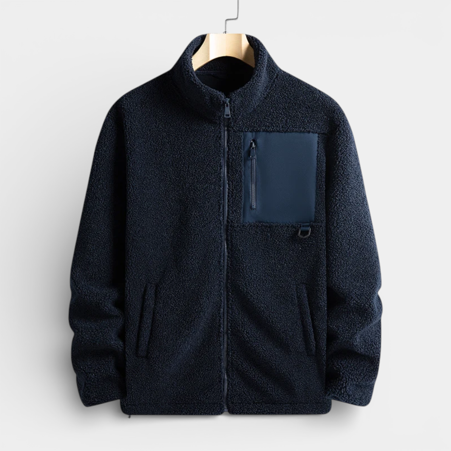 Fleece Full-Zip Stand Collar Jacket Regular Fit for Men